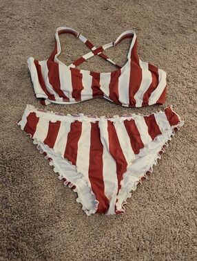 Shade and Shore StripeRuffle Bikini 36DDLarge